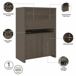 Best deal 🎉 Bush Bristol Home Bar Cabinet In Restored Gray - Engineered Wood 🛒 -Guest Chairs Sales 2171317 2 L