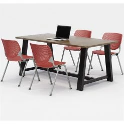 Cheap 🌟 KFI Furniture KFI Studios Midtown KOOL 5 Piece 3' X 6' Conference Set In Teak And Coral 🧨