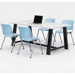 New 😀 KFI Furniture KFI Studios Midtown KOOL 5 Piece 3' X 6' Conference Set In White And Sky Blue 🎁