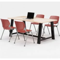 Best Sale ❤️ KFI Furniture KFI Studios Midtown KOOL 5 Piece 3' X 6' Conference Set In Maple And Coral 👍