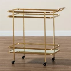 Best reviews of 👏 Baxton Studio Destin Gold Finished Metal And Glass 2-Tier Mobile Wine Bar Cart ✨ -Guest Chairs Sales 2175119 14 L