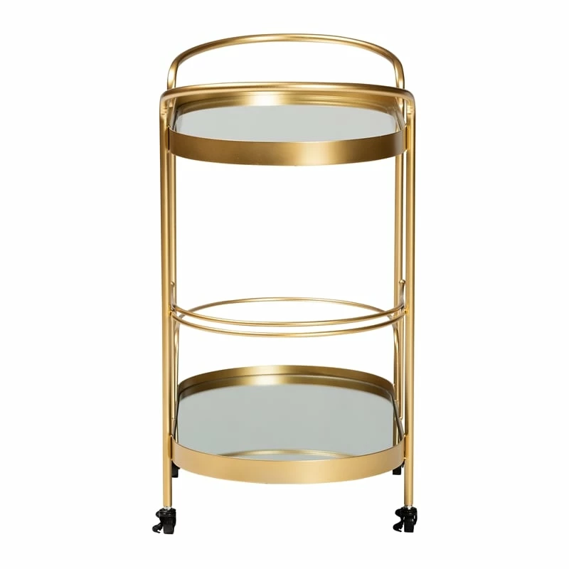 Discount π Baxton Studio Kamal Gold Finished Metal And Glass 2-Tier Mobile Wine Bar Cart π 3 Discount π Baxton Studio Kamal Gold Finished Metal And Glass 2-Tier Mobile Wine Bar Cart π - Image 3