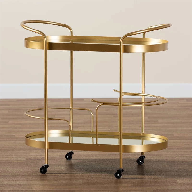 Discount π Baxton Studio Kamal Gold Finished Metal And Glass 2-Tier Mobile Wine Bar Cart π 7 Discount π Baxton Studio Kamal Gold Finished Metal And Glass 2-Tier Mobile Wine Bar Cart π - Image 7
