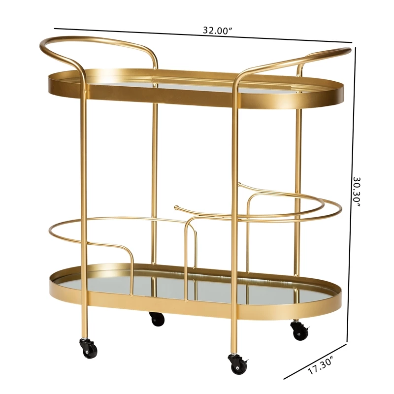 Discount π Baxton Studio Kamal Gold Finished Metal And Glass 2-Tier Mobile Wine Bar Cart π 8 Discount π Baxton Studio Kamal Gold Finished Metal And Glass 2-Tier Mobile Wine Bar Cart π - Image 8