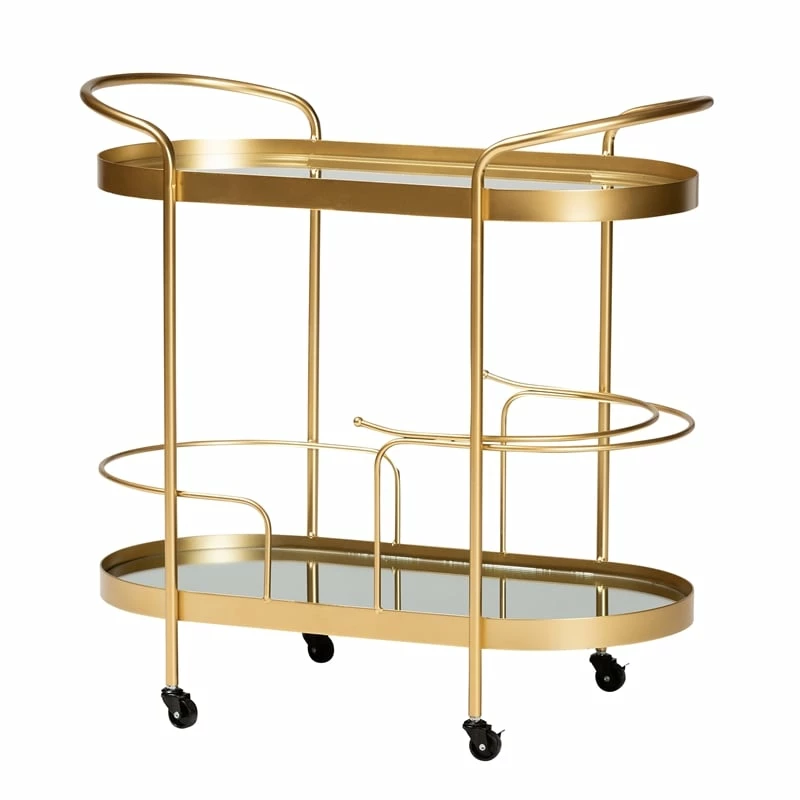 Discount π Baxton Studio Kamal Gold Finished Metal And Glass 2-Tier Mobile Wine Bar Cart π 2 Discount π Baxton Studio Kamal Gold Finished Metal And Glass 2-Tier Mobile Wine Bar Cart π - Image 2