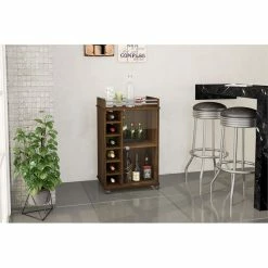 Cheapest 🥰 Polifurniture Laguna Engineered Wood Bar Cart With Glass Door In Dark Brown 👏 -Guest Chairs Sales 2184281 2 L