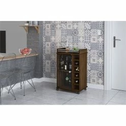 Cheapest 🥰 Polifurniture Laguna Engineered Wood Bar Cart With Glass Door In Dark Brown 👏 -Guest Chairs Sales 2184281 3 L