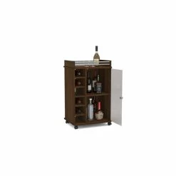 Cheapest 🥰 Polifurniture Laguna Engineered Wood Bar Cart With Glass Door In Dark Brown 👏 -Guest Chairs Sales 2184281 4 L