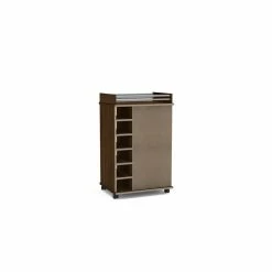 Cheapest 🥰 Polifurniture Laguna Engineered Wood Bar Cart With Glass Door In Dark Brown 👏 -Guest Chairs Sales 2184281 9 L