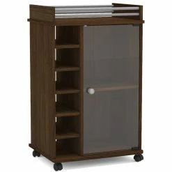 Cheapest 🥰 Polifurniture Laguna Engineered Wood Bar Cart With Glass Door In Dark Brown 👏