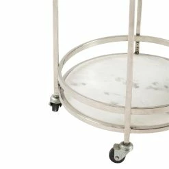 Outlet ✔️ Crestview Collection Hadley Marble And Metal Bar Cart In Silver 🤩 -Guest Chairs Sales 2203391 2 L