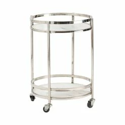 Outlet ✔️ Crestview Collection Hadley Marble And Metal Bar Cart In Silver 🤩 -Guest Chairs Sales 2203391 4 L