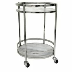 Outlet ✔️ Crestview Collection Hadley Marble And Metal Bar Cart In Silver 🤩