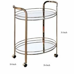 Cheap ⭐ Benjara 26" Transitional Metal Frame Serving Cart With 2 Glass Shelves In Gold 🎉 -Guest Chairs Sales 2204124 4 L