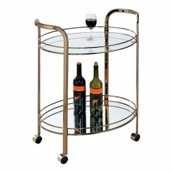 Cheap ⭐ Benjara 26" Transitional Metal Frame Serving Cart With 2 Glass Shelves In Gold 🎉
