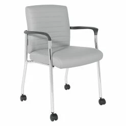 Wholesale 🔥 Office Star Guest Chair In Gray Faux Leather With Chrome Frame 🥰