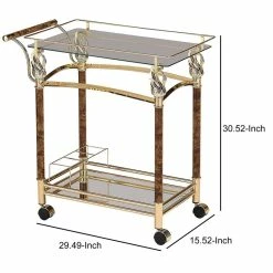 Outlet ✨ Benjara 16" Modern Metal Alluring Serving Cart In Gold And Clear 😉 -Guest Chairs Sales 2206679 4 L