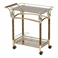Outlet ✨ Benjara 16" Modern Metal Alluring Serving Cart In Gold And Clear 😉