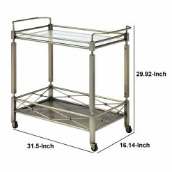 Flash Sale ✨ Benjara 16.14" 2-tier Rectangular Transitional Metal Serving Cart In Silver ✔️ -Guest Chairs Sales 2206733 4 L
