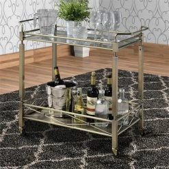 Flash Sale ✨ Benjara 16.14" 2-tier Rectangular Transitional Metal Serving Cart In Silver ✔️ -Guest Chairs Sales 2206733 5 L