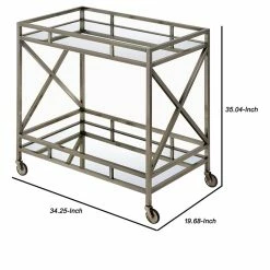 New ⌛ Benjara 19.68" 2-tier Transitional Metal Serving Cart In Silver And Gold 🎁 -Guest Chairs Sales 2206735 4 L