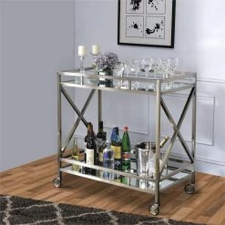 New ⌛ Benjara 19.68" 2-tier Transitional Metal Serving Cart In Silver And Gold 🎁 -Guest Chairs Sales 2206735 5 L