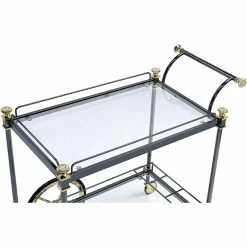 Budget 🥰 Benjara 19.69" Transitional Metal Serving Cart With Glass Shelves In Gold 🔥 -Guest Chairs Sales 2206737 3 L