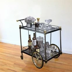 Budget 🥰 Benjara 19.69" Transitional Metal Serving Cart With Glass Shelves In Gold 🔥 -Guest Chairs Sales 2206737 5 L