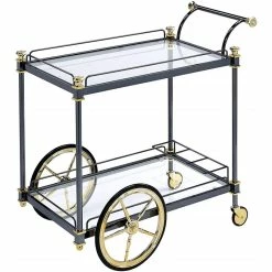 Budget π₯° Benjara 19.69" Transitional Metal Serving Cart With Glass Shelves In Gold π₯