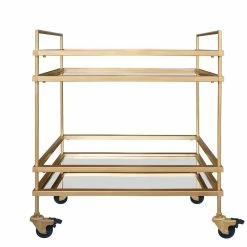 Hot Sale 🌟 The Urban Port 15" Modern Metal Bar Cart With 2 Mirrored Shelves In Gold 🎁 -Guest Chairs Sales 2207108 2 L