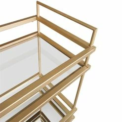 Hot Sale 🌟 The Urban Port 15" Modern Metal Bar Cart With 2 Mirrored Shelves In Gold 🎁 -Guest Chairs Sales 2207108 3 L