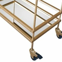 Hot Sale 🌟 The Urban Port 15" Modern Metal Bar Cart With 2 Mirrored Shelves In Gold 🎁 -Guest Chairs Sales 2207108 4 L