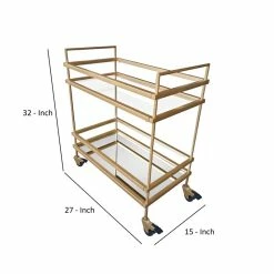 Hot Sale 🌟 The Urban Port 15" Modern Metal Bar Cart With 2 Mirrored Shelves In Gold 🎁 -Guest Chairs Sales 2207108 5 L