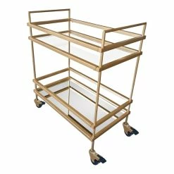 Hot Sale π The Urban Port 15" Modern Metal Bar Cart With 2 Mirrored Shelves In Gold π
