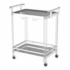 Coupon 🎉 Benjara 28.5" Transitional Glass Serving Cart With Glass Top In Clear 💯