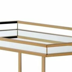 Wholesale 🛒 Benjara 17" Transitional Metal Serving Cart With Mirrored Shelves In Gold/Silver ⌛ -Guest Chairs Sales 2207422 2 L