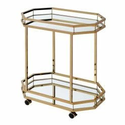 Wholesale 🛒 Benjara 17" Transitional Metal Serving Cart With Mirrored Shelves In Gold/Silver ⌛