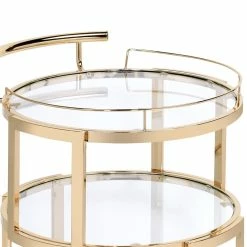 Discount 🔥 Benjara 19.68" 3-tier Metal Serving Cart With Round Glass Shelves In Gold 🌟 -Guest Chairs Sales 2207423 2 L