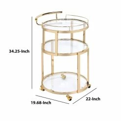 Discount 🔥 Benjara 19.68" 3-tier Metal Serving Cart With Round Glass Shelves In Gold 🌟 -Guest Chairs Sales 2207423 4 L