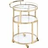 Discount 🔥 Benjara 19.68" 3-tier Metal Serving Cart With Round Glass Shelves In Gold 🌟