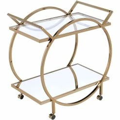 Best reviews of ✨ Benjara 19" Metal Serving Cart With Tubular Angled Handles In Gold And Clear 🤩