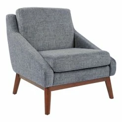 Outlet 🌟 Office Star OSP Home Furnishings Davenport Chair In Navy Fabric With Coffee Finish Legs K/D ⌛