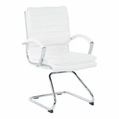 Outlet 🔥 Office Star Guest Faux Leather Chair In White With Chrome Base ⭐