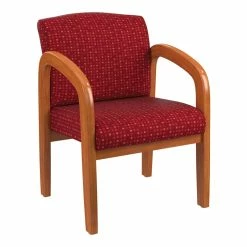 New 😀 Office Star Medium Oak Finish Wood Visitor Chair In Fine Tune Ruby Red Fabric 🌟