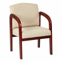 Buy 🛒 Office Star Visitor's Chair In Cream Fabric With Cherry Finish Wood And Thick Padded Seat 🔥