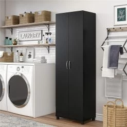 Best Sale 💯 Ameriwood Home SystemBuild Lonn 24" Utility Storage Cabinet In Black 🔔 -Guest Chairs Sales 2216357 2 L