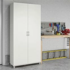 Discount 🤩 Ameriwood Home SystemBuild Lonn 36" Utility Storage Cabinet In White 🎉 -Guest Chairs Sales 2216361 3 L