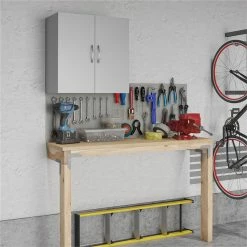 New 👏 Ameriwood Home SystemBuild Lonn 24" Wall Cabinet In Dove Gray 🎁 -Guest Chairs Sales 2216368 4 L