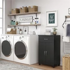 Budget 🔔 Ameriwood Home SystemBuild Lonn 24" 1 Drawer/2 Door Base Storage Cabinet In Black ✔️ -Guest Chairs Sales 2216377 2 L