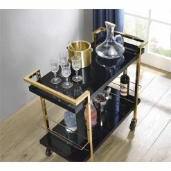 Best Sale 🔔 OS Home And Office Furniture Alios Serving Cart With Black Gold Frame 👏 -Guest Chairs Sales 2223483 2 L